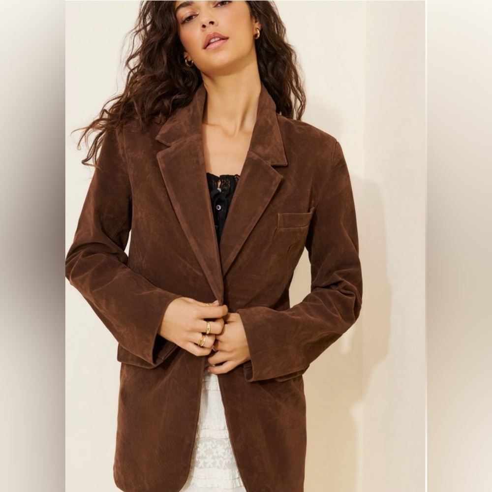 NWOT Free People Paper Cut Vegan Suede Blazer in Brown Size Small